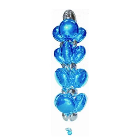 Vertikale Ballonsäule aus blauen und silbernen runden Folienballons