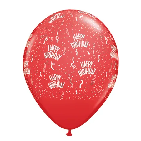 Roter Latexballon mit Schriftzug „Happy Birthday“