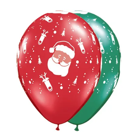 Latexballons mit Santa- und Rentier-Motiv in Rot und Grün