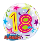 Bubbles Ballon – Geburtstagszahl 18 Sterne Konfetti | Transparent
