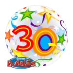 Bubbles Ballon – Geburtstagszahl 30 Sterne Konfetti | Transparent