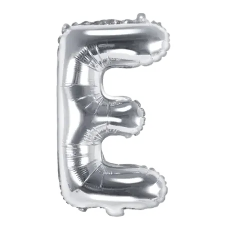 Silberner Folienballon in Form des Buchstabens E