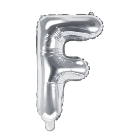 Silberner Folienballon in Form des Buchstabens F