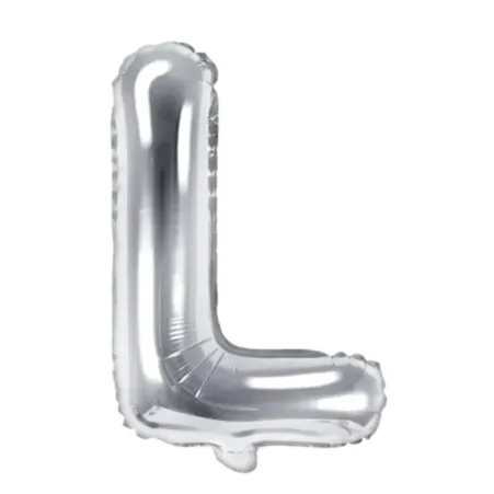 Silberner Folienballon in Form des Buchstabens L