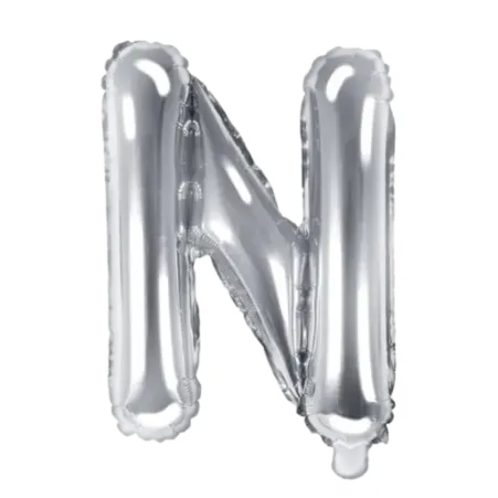 Silberner Folienballon in Form des Buchstabens N