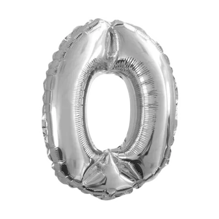 Silberner Folienballon in Form der Zahl 0