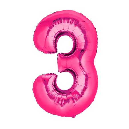 Pinker Folienballon in Form der Zahl 3