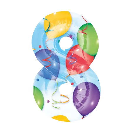Bunter Folienballon in Form der Zahl 8