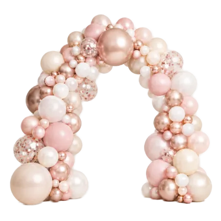 _Ballonbogen Selbststehendes Organic-Portal in Rosa-Roségold Weiß & Creme