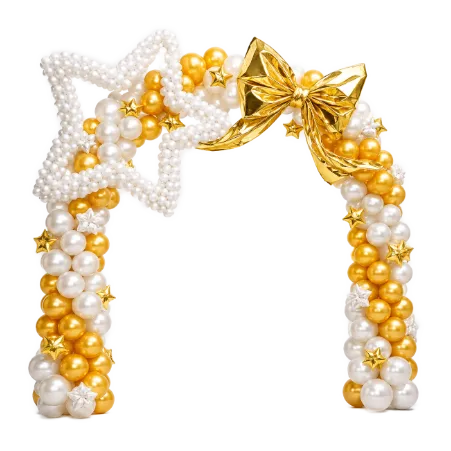 _Ballonbogen Selbststehendes Organic-Portal in Weiß und Gold mit Stern und Schleife