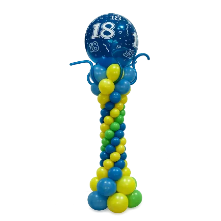 _Ballonsäule Organic Style Selbststehend – 18. Geburtstag | Blau-Gelb & Grün