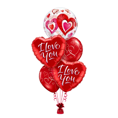 _Ballonstrauß I Love You Herzballons in Rot mit Bubble-Ballon