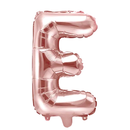 Roségoldener Folienballon in Form des Buchstabens E