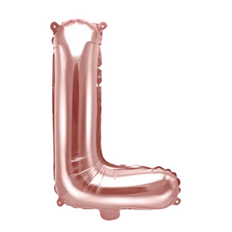 Roségoldener Folienballon in Form des Buchstabens L