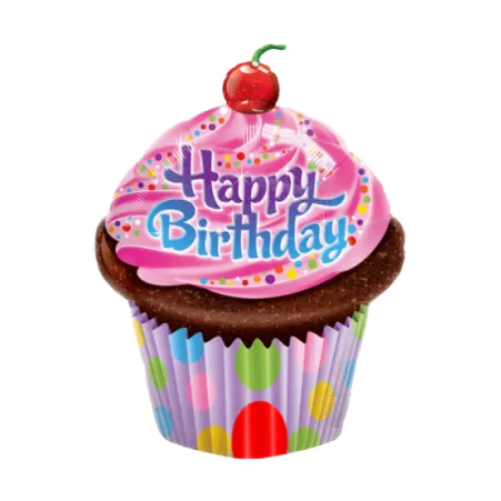 Folienballon Cupcake mit Happy-Birthday-Schriftzug