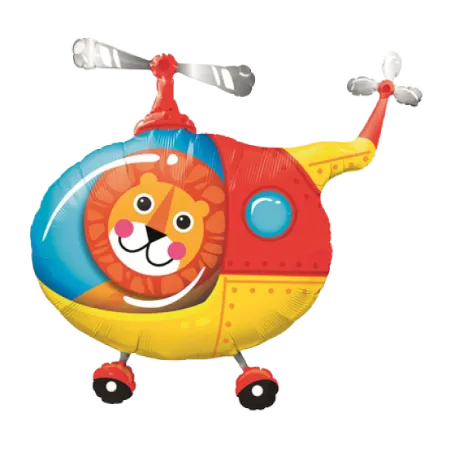 Folienballon Hubschrauber mit Löwe am Fenster