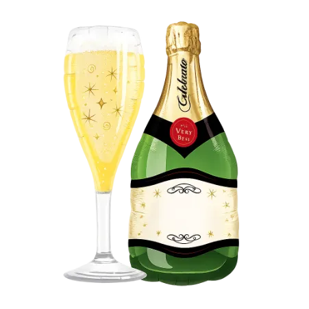 Zweiteiliges Folienballon-Set mit Champagnerflasche und Glas