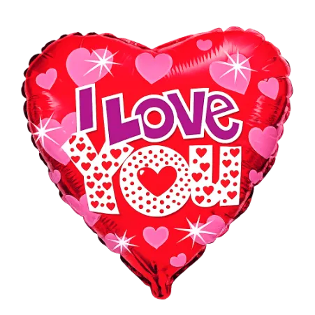 Herz-Folienballon mit I-Love-You-Schriftzug und mehreren roten Herzen