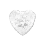 Folienballon Herz – Just Married Turteltauben & Rosen klein | Silber