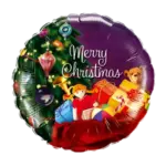 Folienballon Rund – Merry Christmas mit Weihnachtsbaum & Geschenken