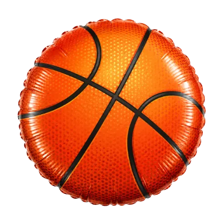 Runder Folienballon mit Basketballmotiv in Orange und Schwarz