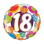 Folienballon Rund – 18. Geburtstag | Holographic mit bunten Glitzerkreisen
