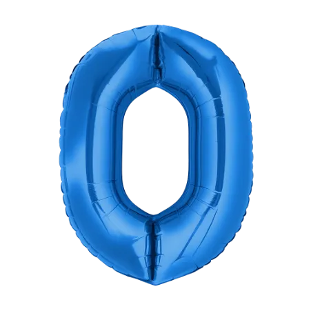 Blauer Folienballon in Form der Zahl 0