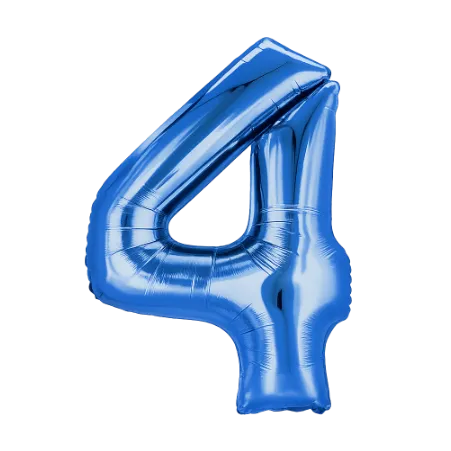 Blauer Folienballon in Form der Zahl 4