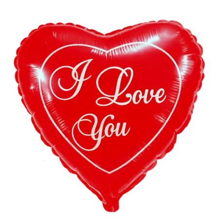 Großer roter Herz-Folienballon mit I-Love-You-Schriftzug und Herzlinie
