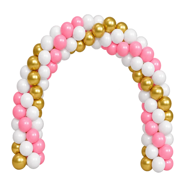 Ballonportal aus Latex – feststehend, Gold-Weiß-Rosa | Spirale