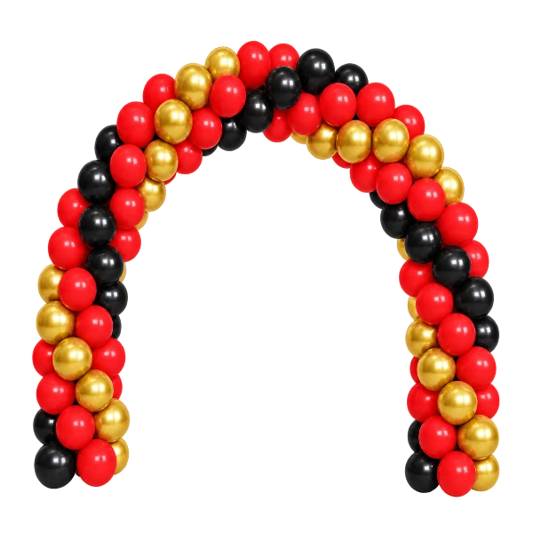 Ballonportal aus Latex – feststehend, Schwarz-Rot-Gold | Spirale