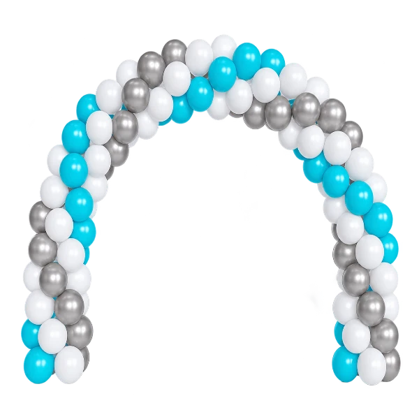 Ballonportal aus Latex – feststehend, Türkis-Weiss-Silber | Spirale
