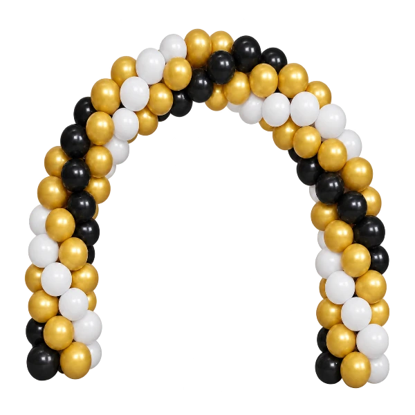 Ballonportal aus Latex – feststehend, Schwarz-Gold-Weiß | Spirale