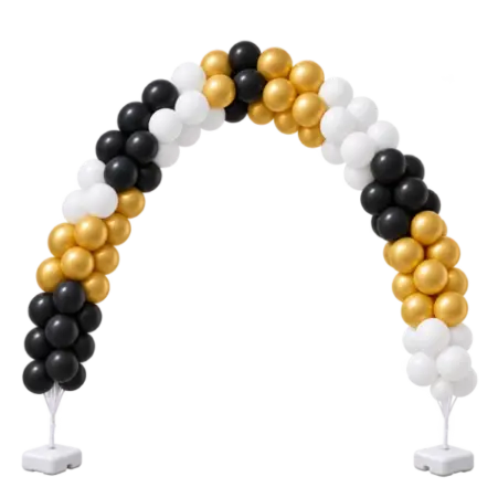 Ballonrundbogen Latex &ndash; freischwebend, Schwarz-Gold-Wei&szlig; | Block