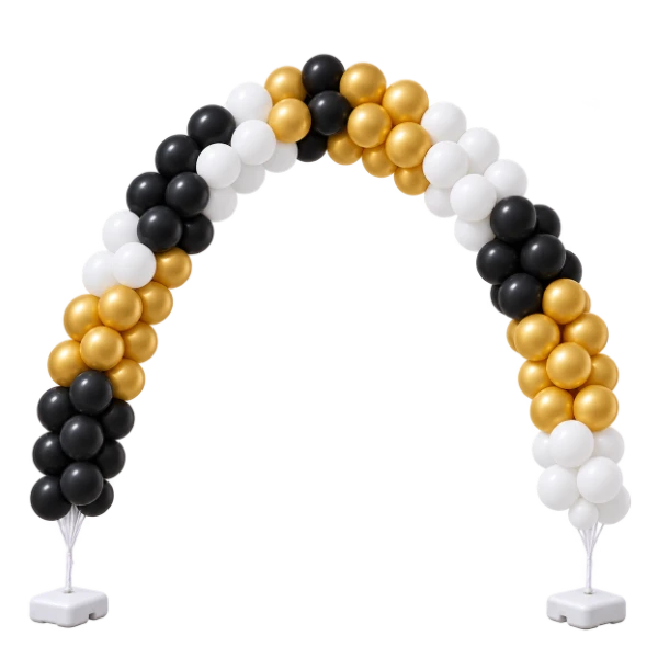 Ballonrundbogen Latex – freischwebend, Schwarz-Gold-Weiß | Block