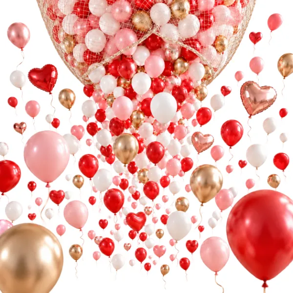 Ballon Massenstart Fallnetz – Latex-Folienballons Rosa-Rot-Weiß-Gold