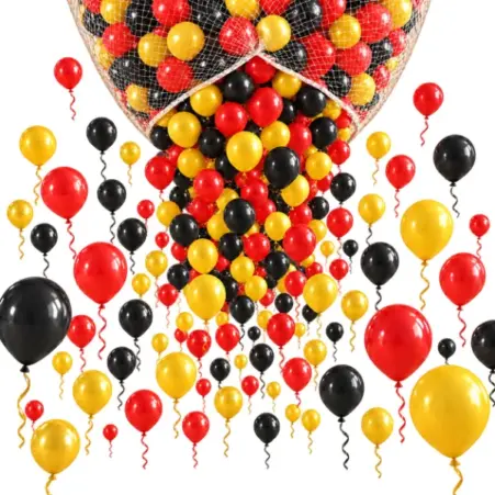 Ballon Massenstart mit Fallnetz &ndash; Latexballons Schwarz-Rot-Gold